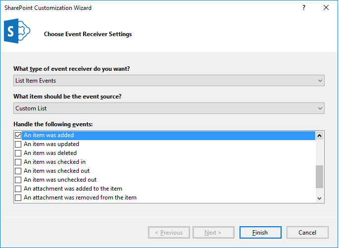 Choose Event receiver settings