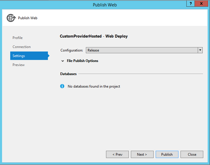 Publish method Settings